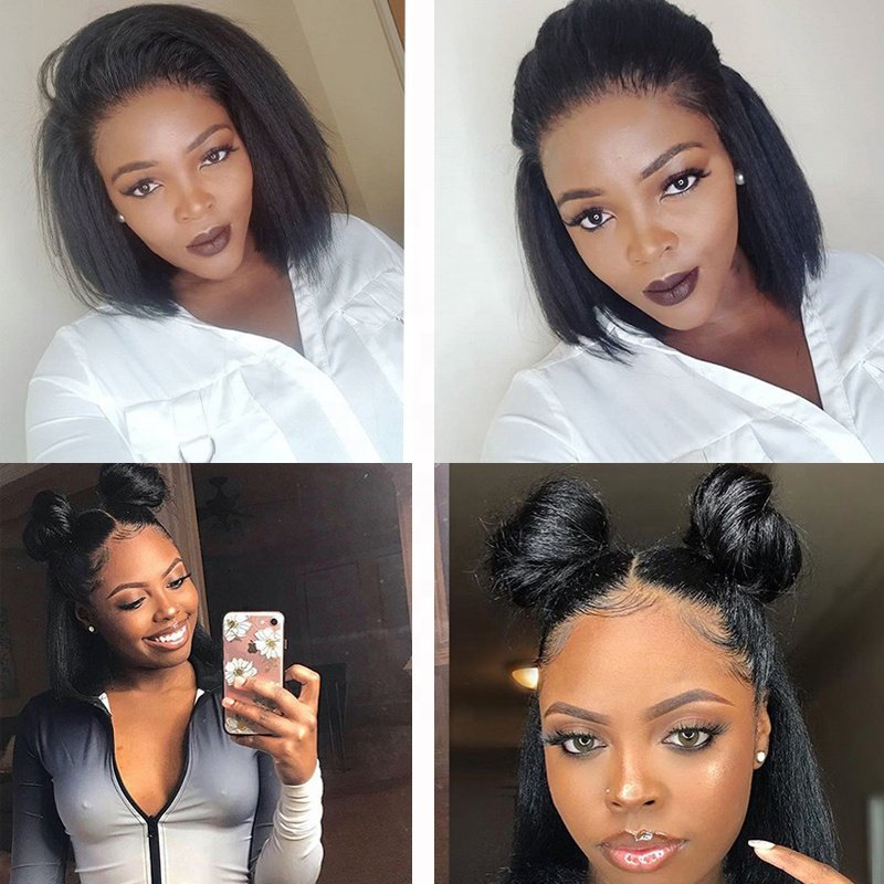 Qingdao Modern Hair Company Big Sale Kinky Straight Lace Front Human Hair Wigs 6 Inch Short Yaki Indian Hair wig for Black Women