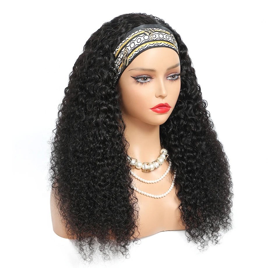 Wholesale Curly Headband Wig Human Hair 10-24 Curly Hair Headband Wig Indian Virgin Machine Made Human Hair Wigs With Headband