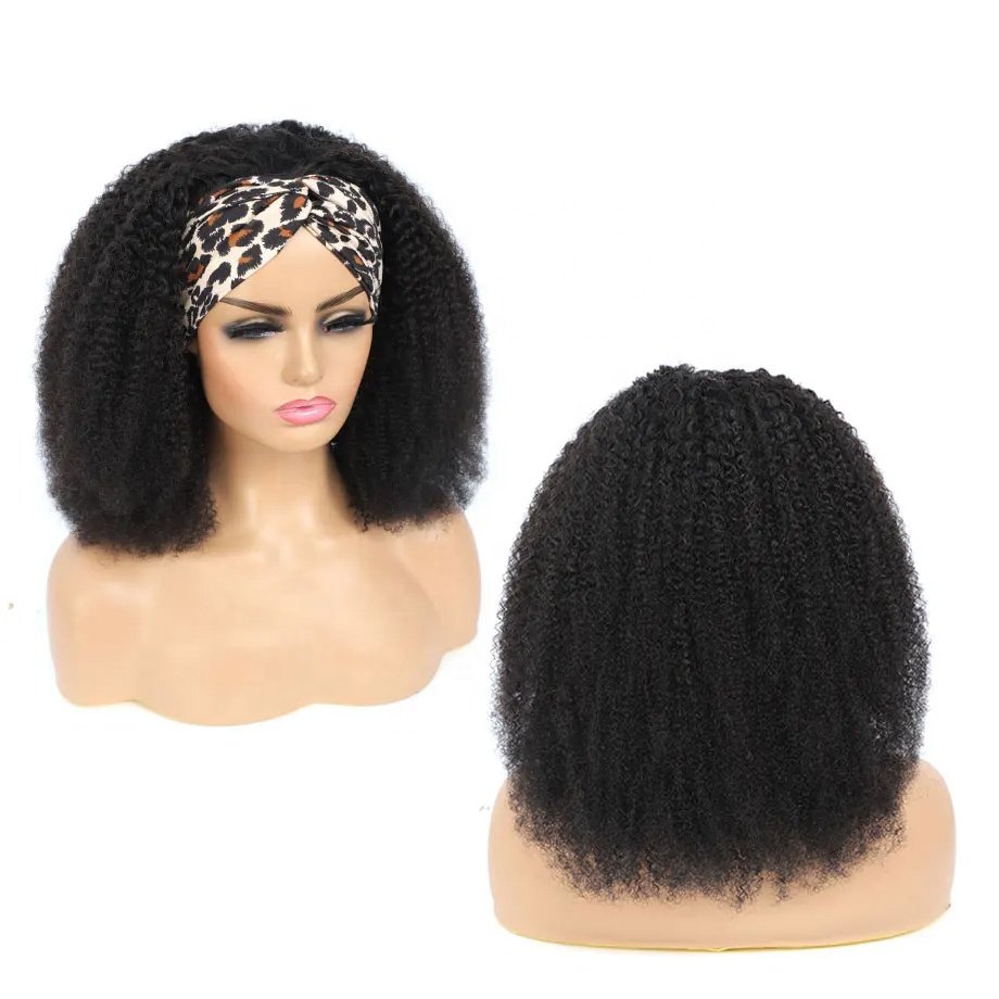 Wholesale Curly Headband Wig Human Hair 10-24 Curly Hair Headband Wig Indian Virgin Machine Made Human Hair Wigs With Headband