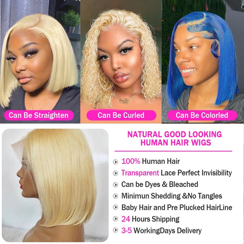 613 Blonde Short Bob Wigs 13X6 Hd Human Hair Lace Front Wigs Cheap Raw Brazilian Human Hair Hd Lace Frontal Wigs For Black Women