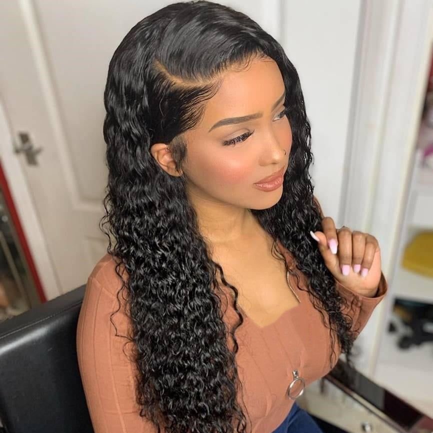 Wholesale HD Lace Full Virgin Brazilian Human Hair Wigs Deep Curly Transparent Lace Front Human Hair Wigs