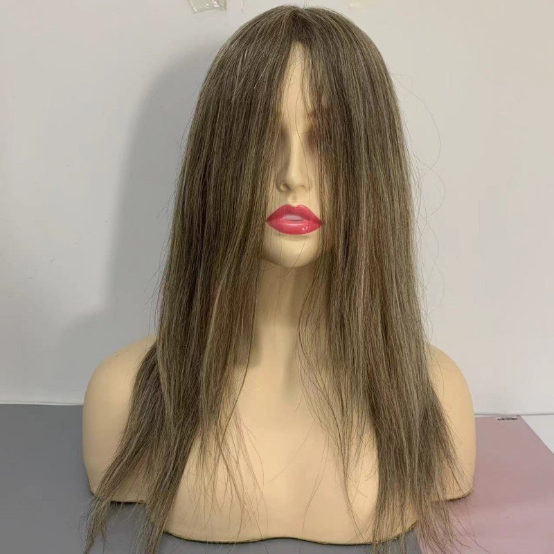 custom woman wig thin skin 06mm-0.08mm brown and blonde mixed