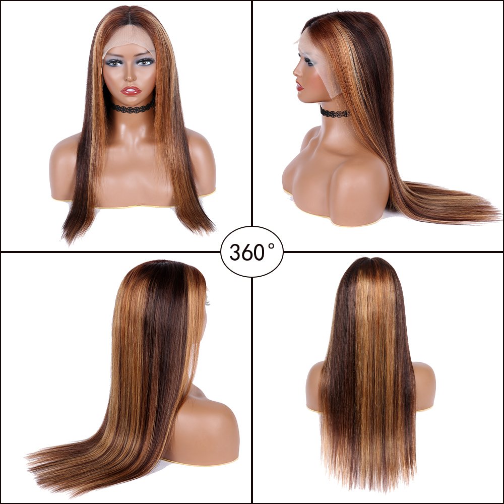 ODM/OEM Straight 13X4 Lace Frontal Wig P4/27 Human Hair Transparent Lace Frontal 150 Density Lace Front Wig