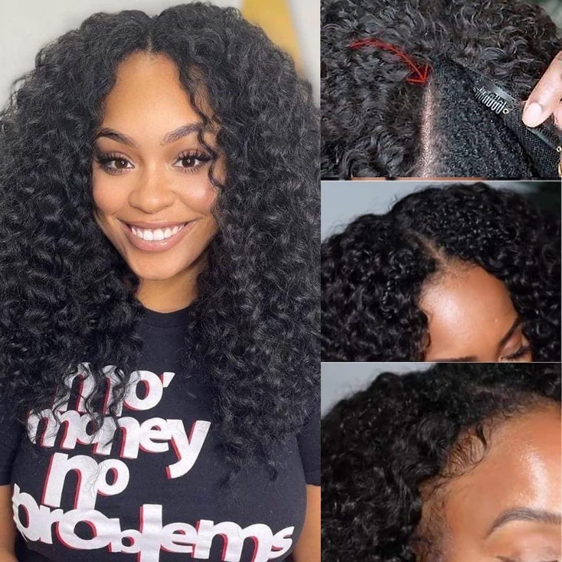 Afro Curly V Part Human Hair Wigs Virgin Human Hair U Part Wigs for Black Deep Curly Kinky Curly Brazilian Women Long FEDEX 1b