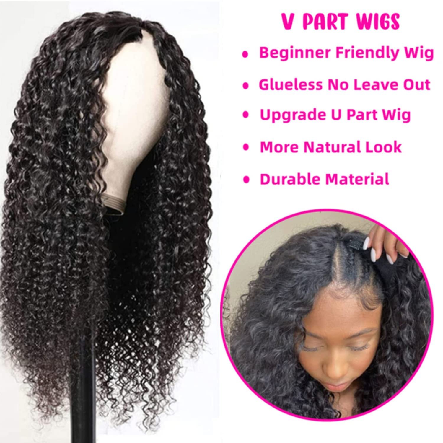 Afro Curly V Part Human Hair Wigs Virgin Human Hair U Part Wigs for Black Deep Curly Kinky Curly Brazilian Women Long FEDEX 1b
