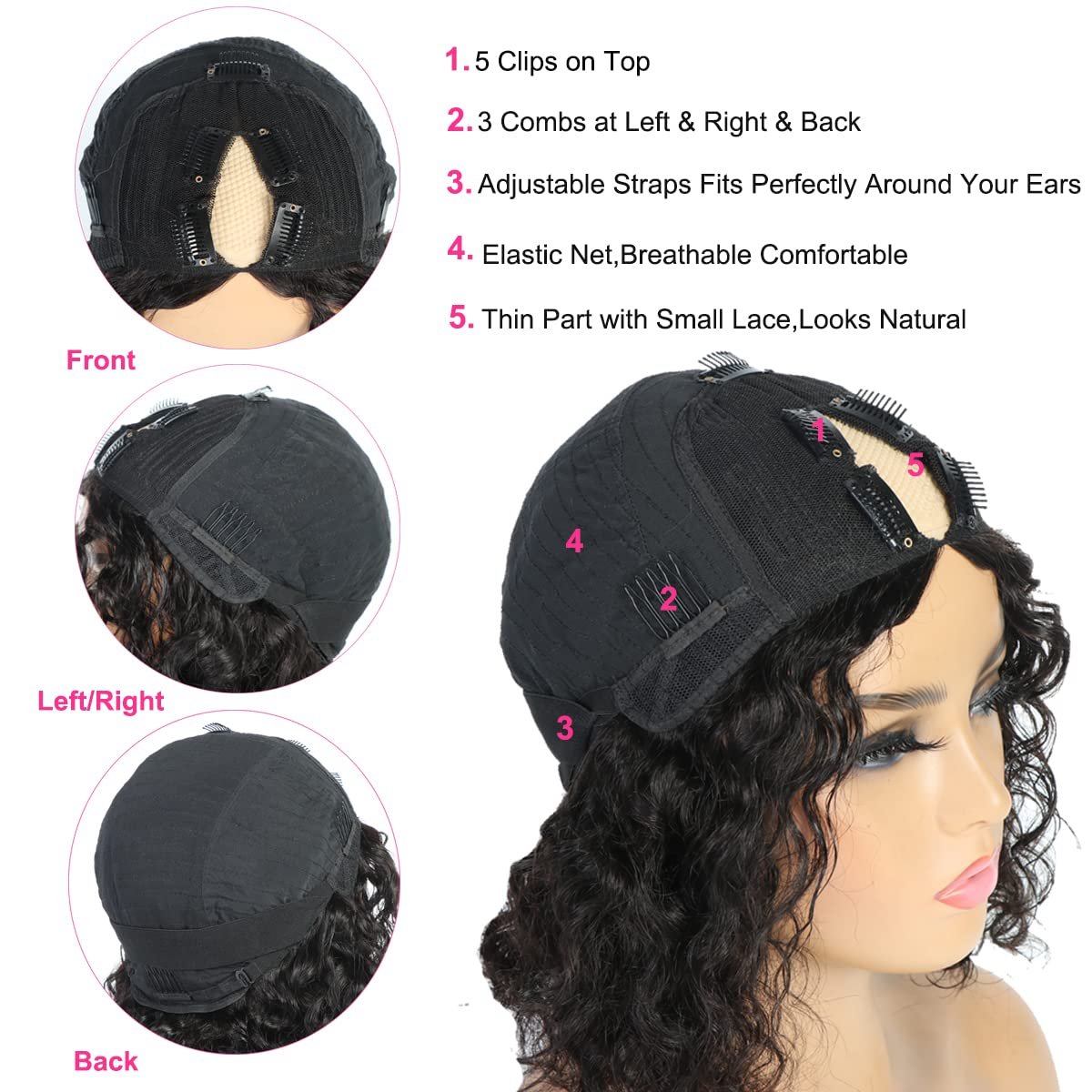 Afro Curly V Part Human Hair Wigs Virgin Human Hair U Part Wigs for Black Deep Curly Kinky Curly Brazilian Women Long FEDEX 1b