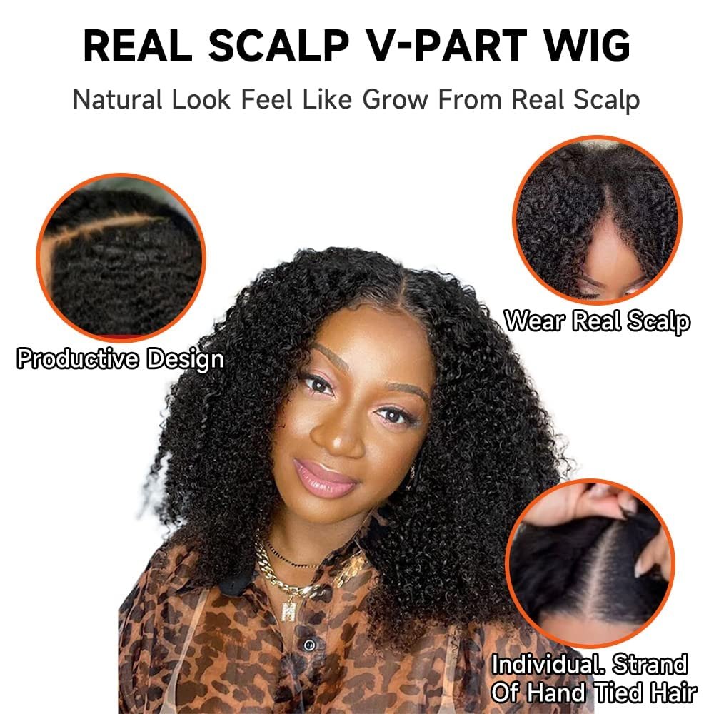 Afro Curly V Part Human Hair Wigs Virgin Human Hair U Part Wigs for Black Deep Curly Kinky Curly Brazilian Women Long FEDEX 1b