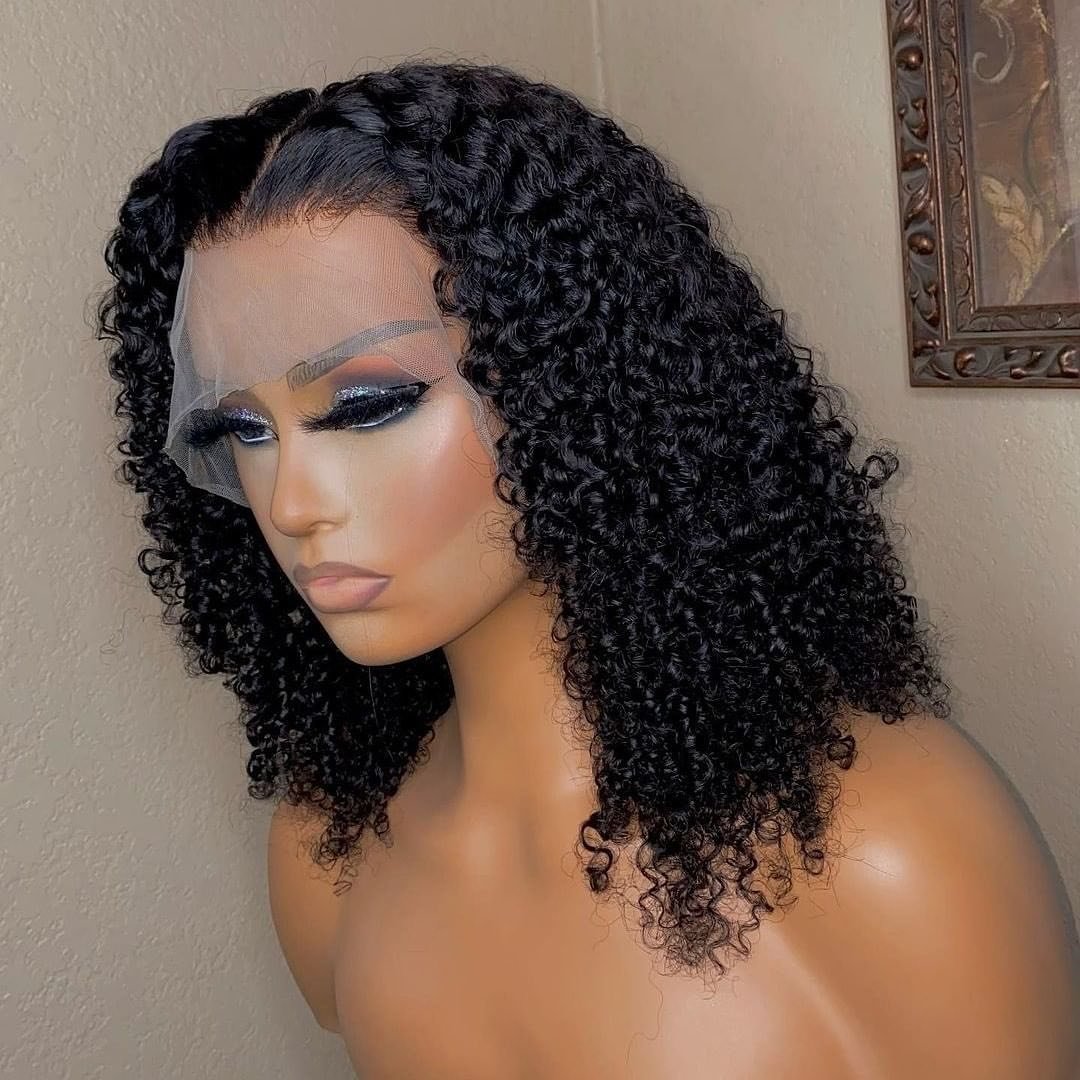 180% 250% Density Jerry Curly 13x4 Lace Front Wigs Human Hair Short Bob Wig Pre Plucked Brazilian HD Lace Frontal Wig
