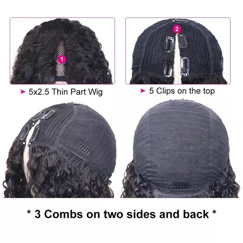 New V Part Wig Human Hair Curly,Raw brazilian mongolian Hair Glueless Thin Part Wig,U Part Wig 4c afro kinky clip ins
