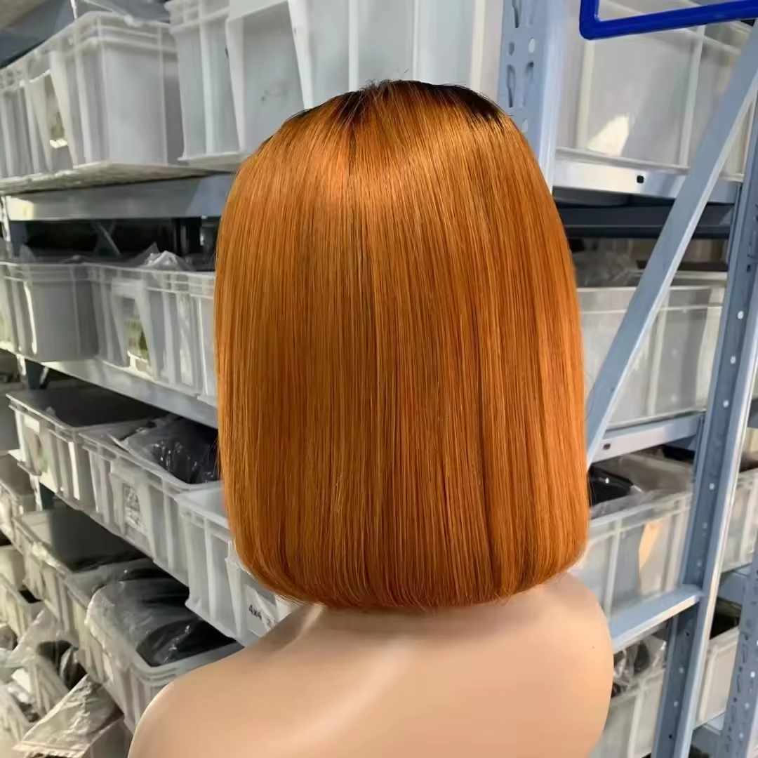 Super Double Drawn 2x6 Transparent HD Lace Closure Blunt Cut human hair wigs Vietnam Bone Straight P4/350 Color Bob Wig