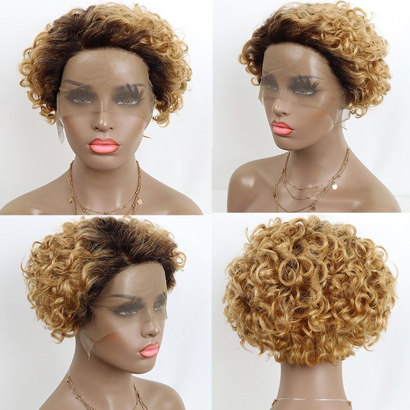 Facoty Wholesale Pixie Wigs Real Natural Russian Hair Bob HD Kinky Curly Human Hair Deep Wave Lace Frontal Wig For Black Women