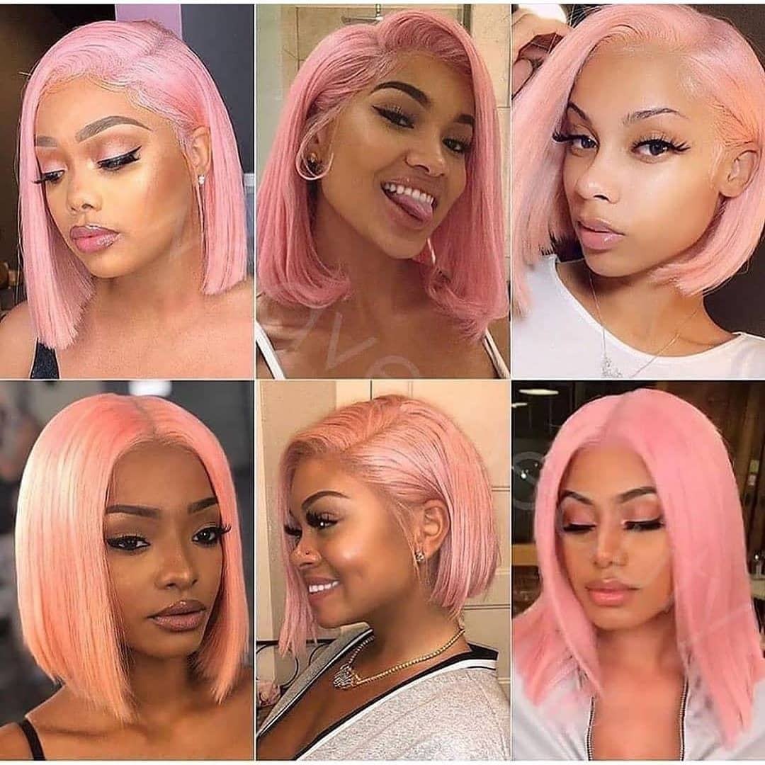 Cheap Raw Indian Virgin Pink Colored Short Bob Wigs Hd Lace Front Wigs Human Hair 360 Full Lace Human Hair Wigs For Black Women