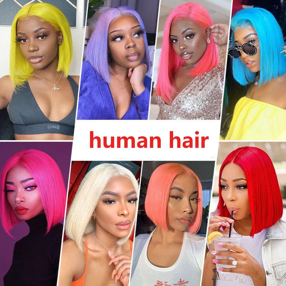 Cheap Raw Indian Virgin Pink Colored Short Bob Wigs Hd Lace Front Wigs Human Hair 360 Full Lace Human Hair Wigs For Black Women