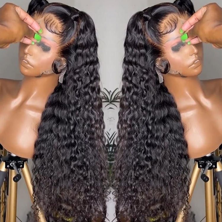 Wholesale Brazilian 13x6 HD Human Hair Transparent Lace Front Wig For Black Women, Deep Wave 13*4 HD Swiss Lace Frontal Wigs