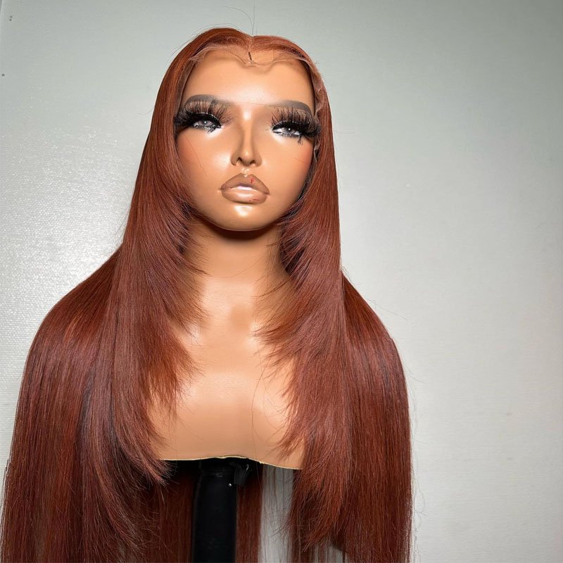 Brown Color Lace Front Human Hair Wigs 100% Vietnamese Raw Virgin Hair Glueless Straight Lace Closure Wigs for Woman