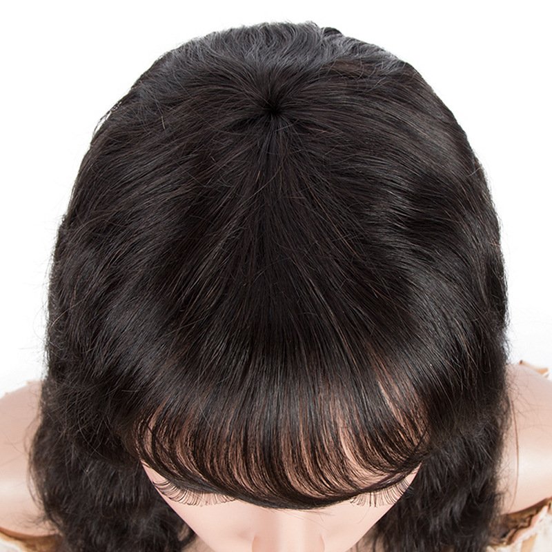 water wave human hair wig machine made 16 inch natural color wig with fringe cheap natural wig