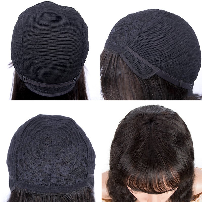 water wave human hair wig machine made 16 inch natural color wig with fringe cheap natural wig