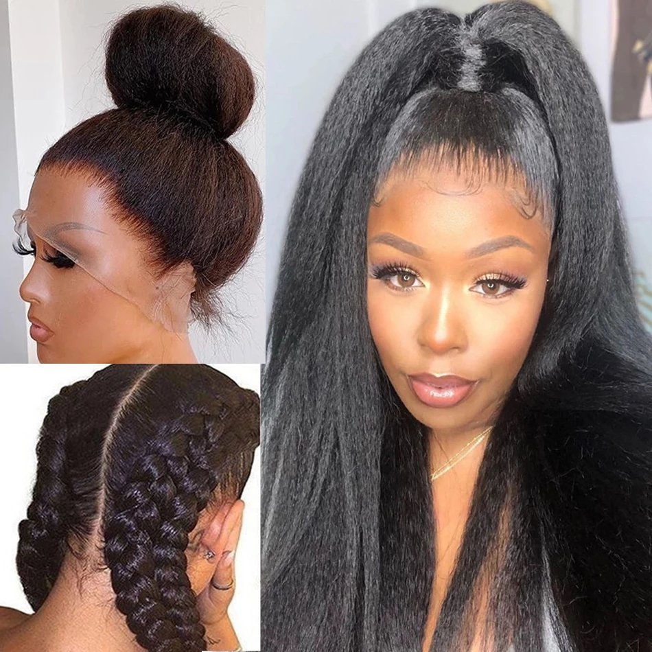 Cheap Brazilian Hair Yaki Kinky Straight Human Hair Lace Front Wig Hd Lace Frontal Wig For Black Women Full Lace Human Hair Wigs