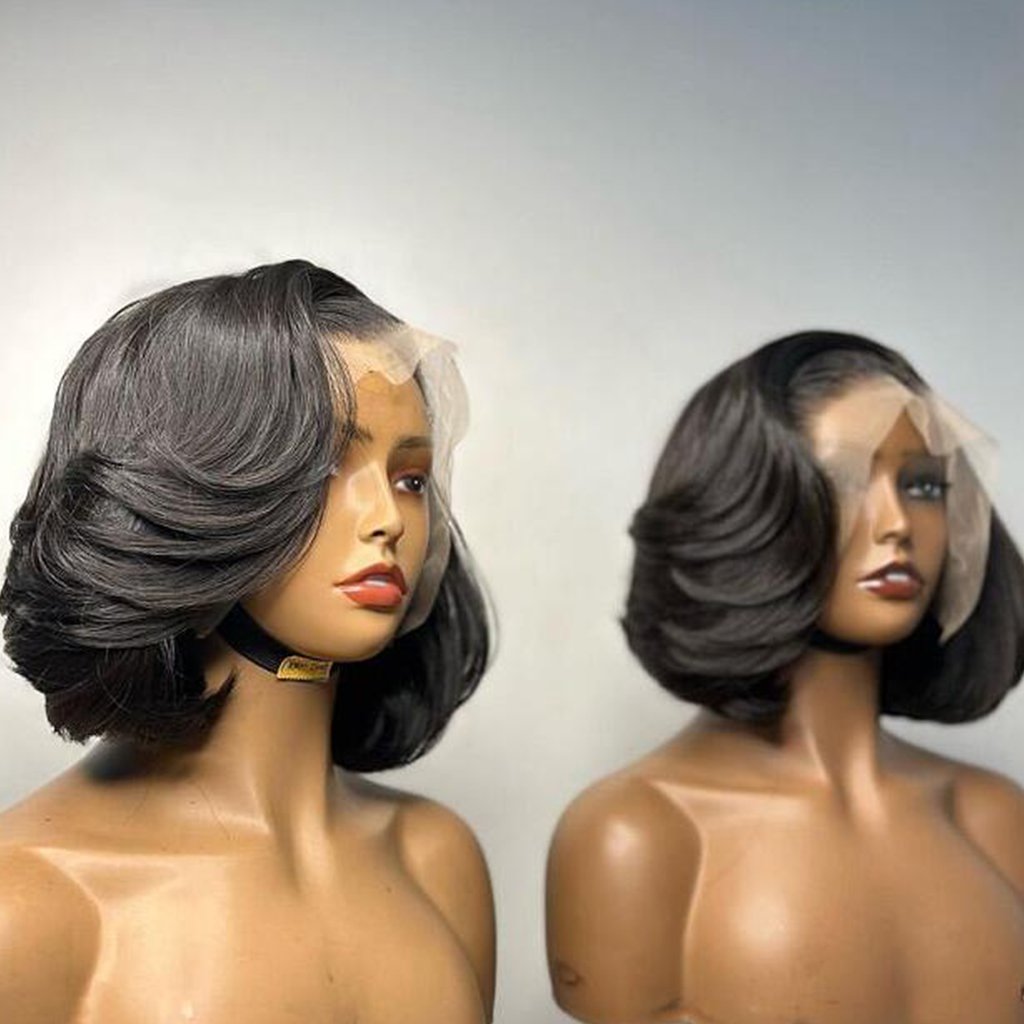 Preplucked Short Bob Wigs Human Hair Glueless Double Drawn Pixie Cut Human Hair Wigs Virgin Human Hair Lace Front Wig