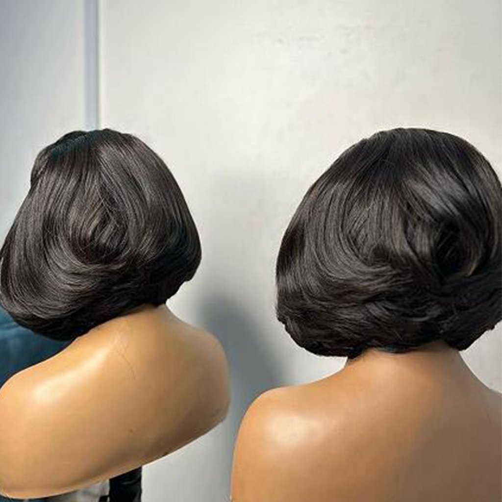 Preplucked Short Bob Wigs Human Hair Glueless Double Drawn Pixie Cut Human Hair Wigs Virgin Human Hair Lace Front Wig