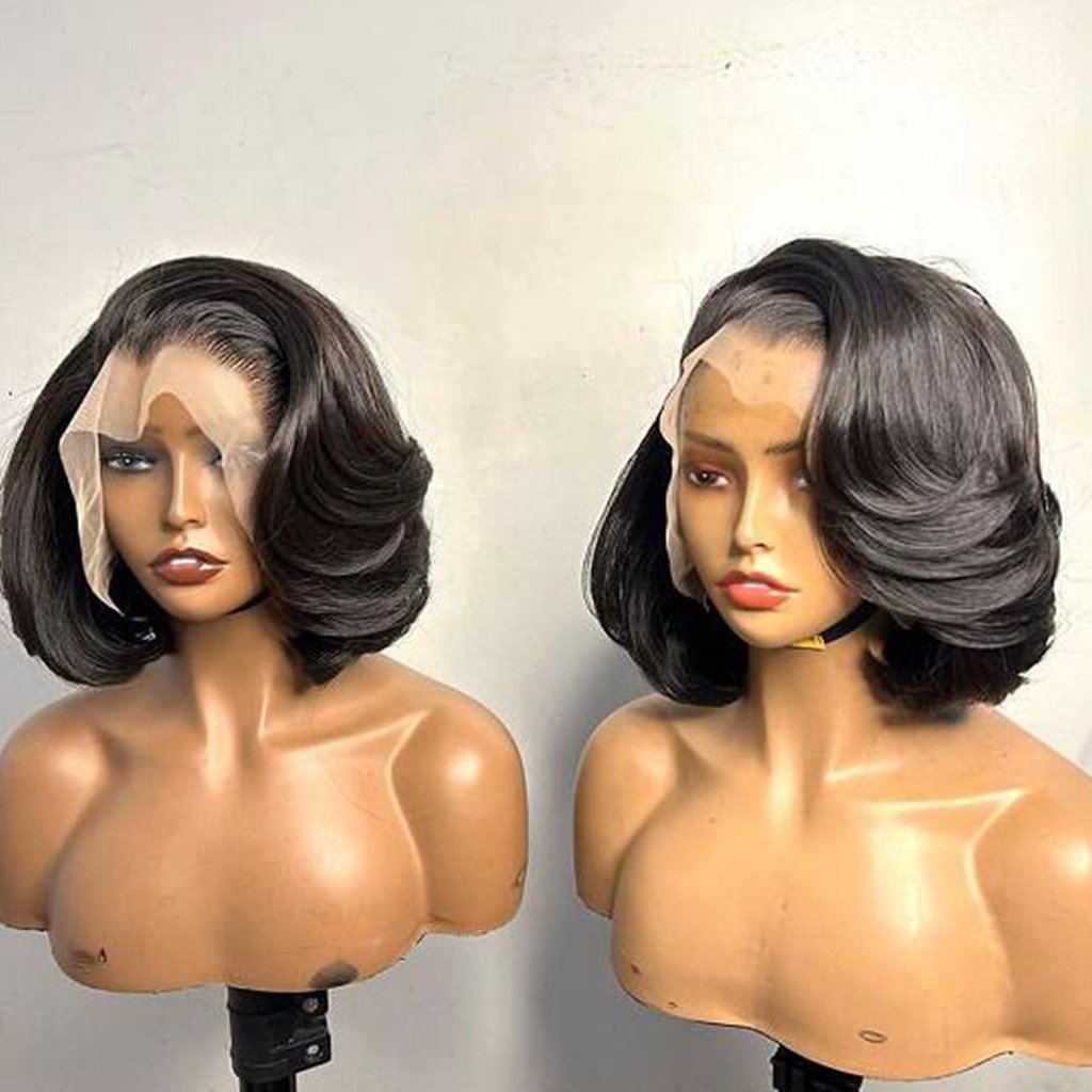 Preplucked Short Bob Wigs Human Hair Glueless Double Drawn Pixie Cut Human Hair Wigs Virgin Human Hair Lace Front Wig