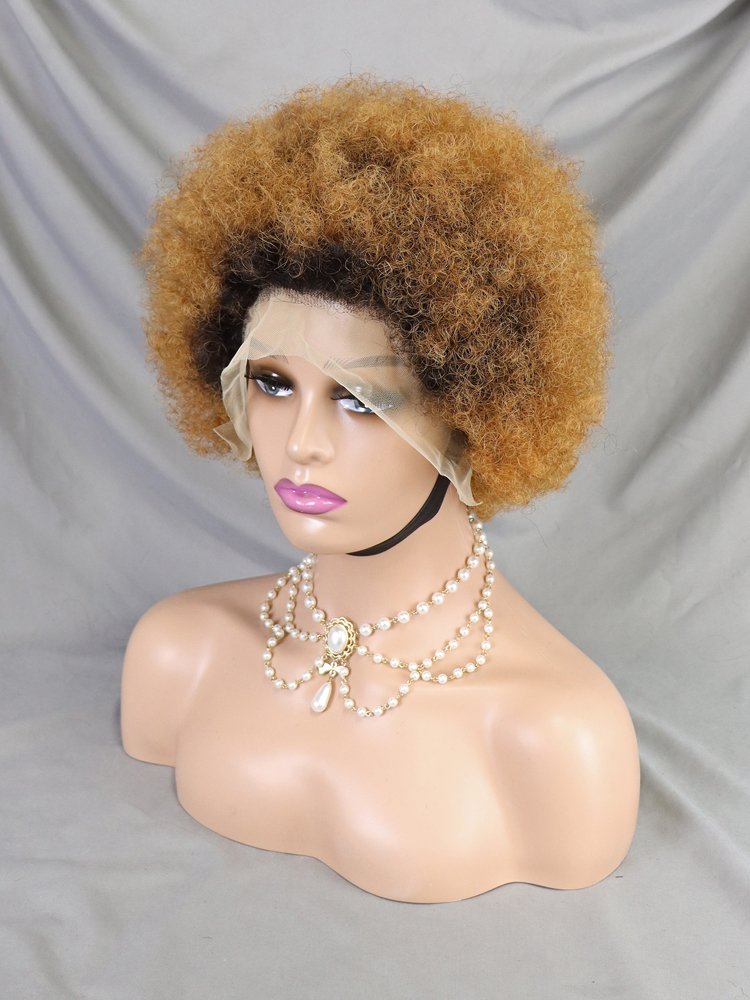 13x4 Transparent Full Lace Frontal Short Bob Wigs 4/30 Mix Color Kinky Curly Human Hair Wigs Natural Hairline Afro Wig Pixie Cut