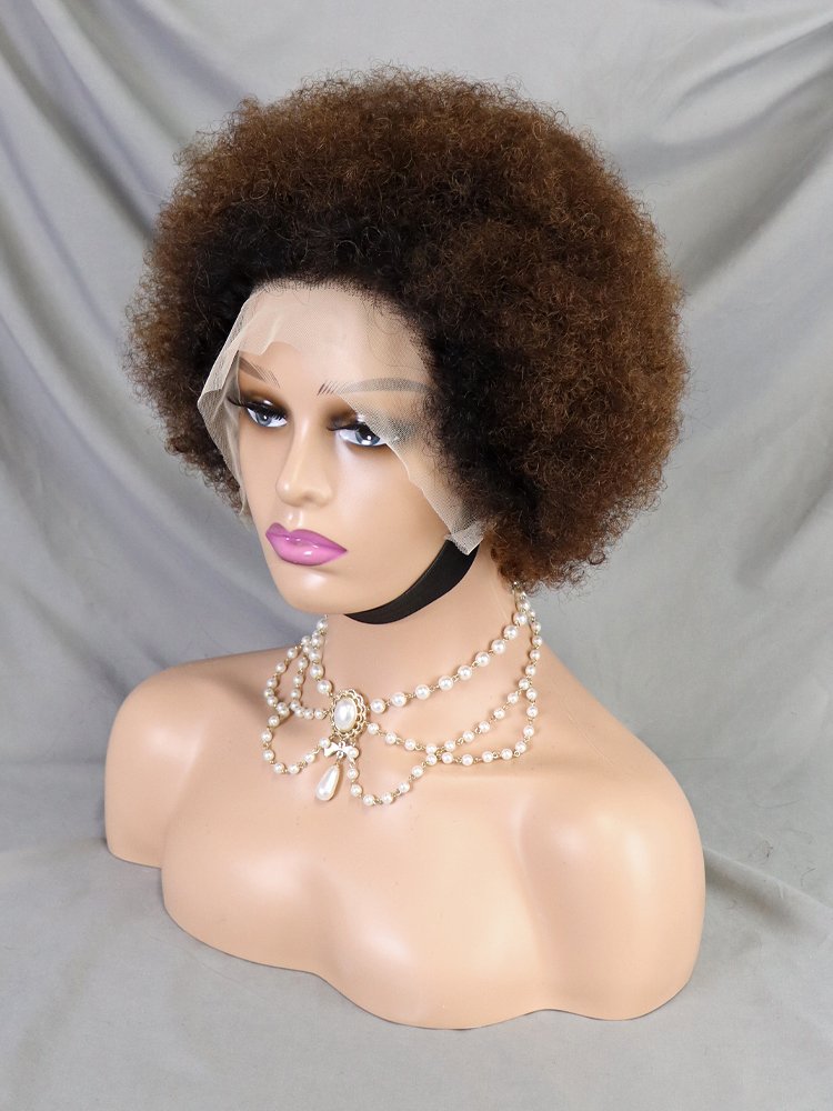 13x4 Transparent Full Lace Frontal Short Bob Wigs 4/30 Mix Color Kinky Curly Human Hair Wigs Natural Hairline Afro Wig Pixie Cut