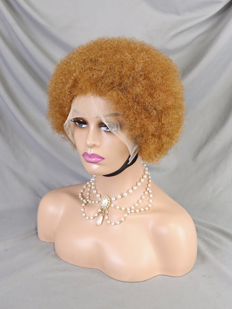 13x4 Transparent Full Lace Frontal Short Bob Wigs 4/30 Mix Color Kinky Curly Human Hair Wigs Natural Hairline Afro Wig Pixie Cut
