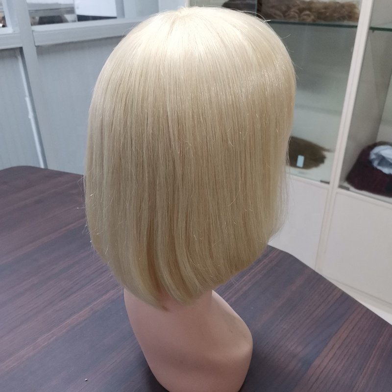 XMH Short Bob Wig With Bangs for Women 10" Platinum Ash Blonde/Brown/Black Straight Real Human Hair Wigs Glueless None Lace Wig