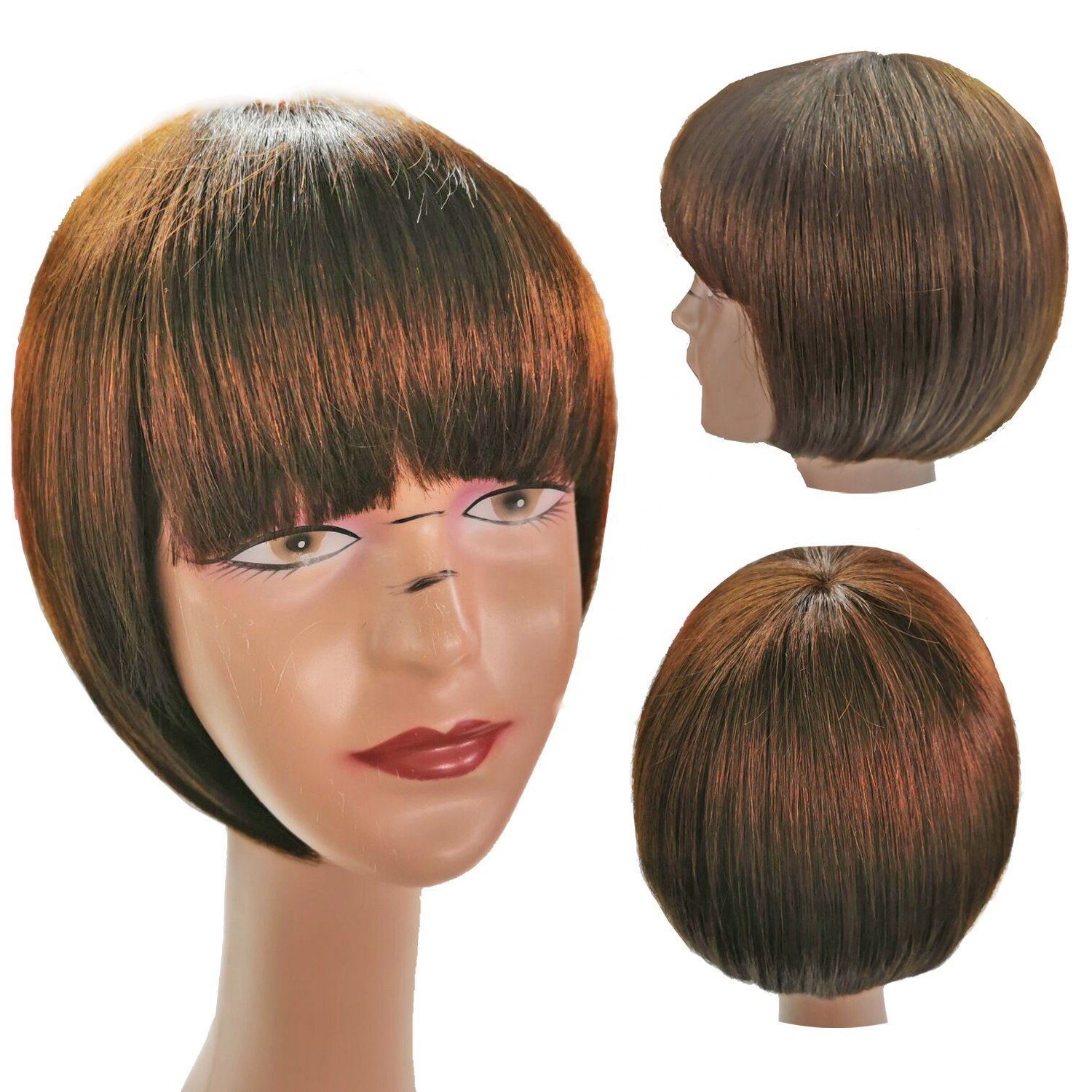 XMH Short Bob Wig With Bangs for Women 10" Platinum Ash Blonde/Brown/Black Straight Real Human Hair Wigs Glueless None Lace Wig