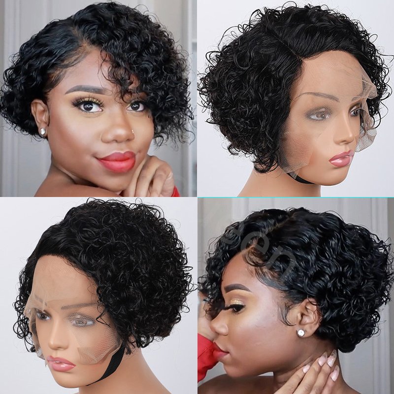 Wholesale Human Hair Wig Machine Made Short Length 1B/30 Color Side Part Curly Wig 100% Human Hair Salon Supplies