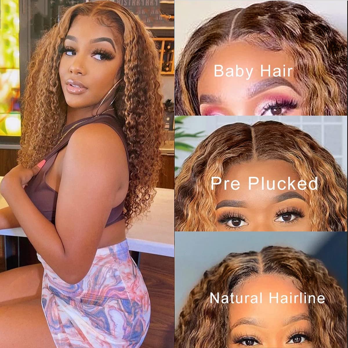 Wholesale Human Hair Wig Machine Made Short Length 1B/30 Color Side Part Curly Wig 100% Human Hair Salon Supplies