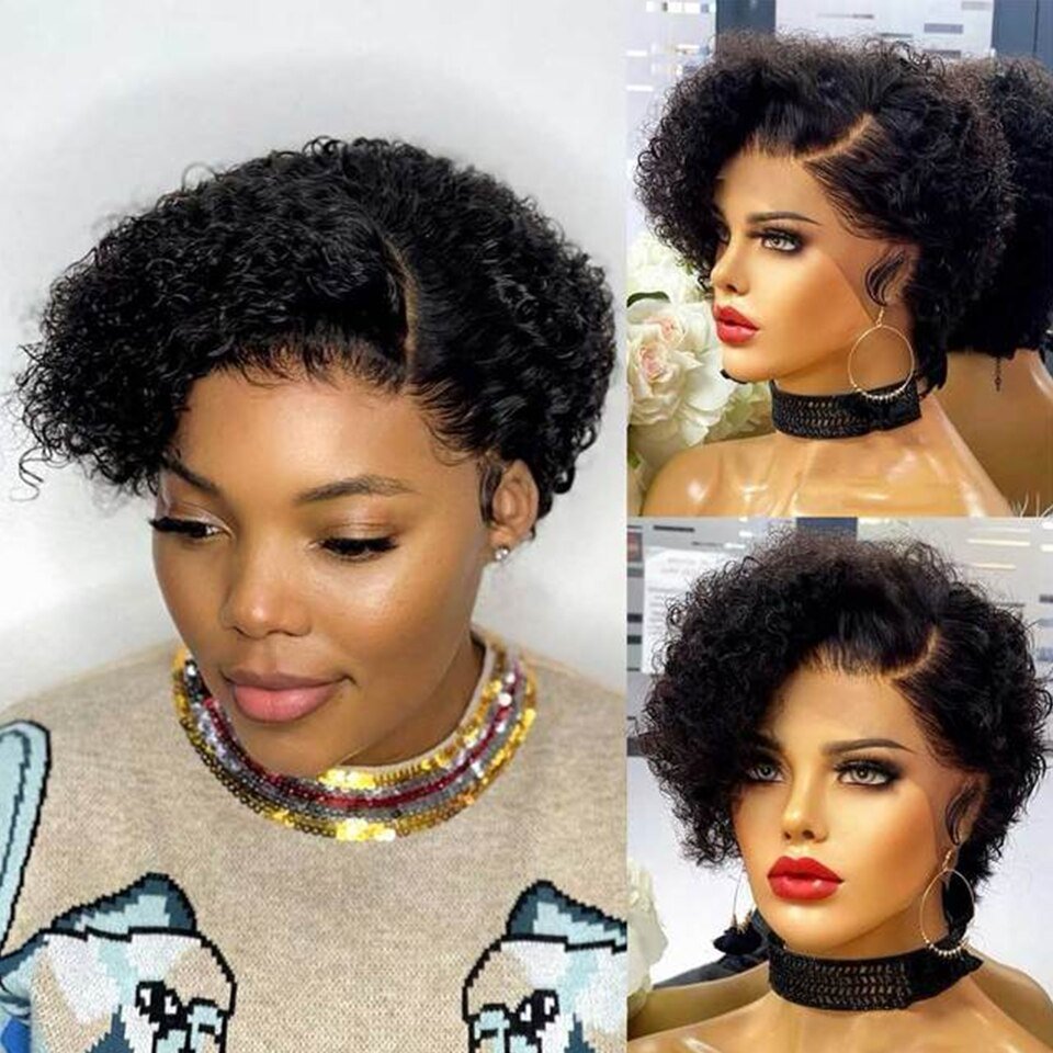 180% Density Short Bob Curly Pre Plucked 13x4 Lace Front Wigs Human Hair Bob Wig Human Hair 13x4 Frontal Lace Pixie Cut Wig