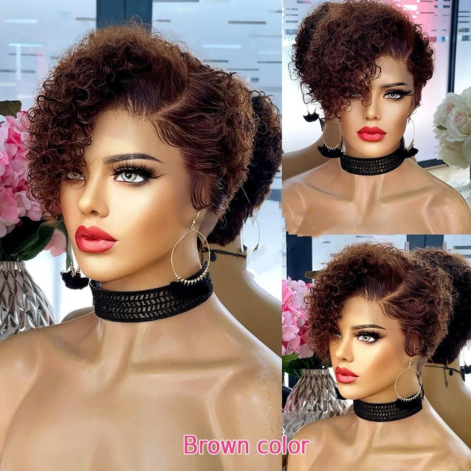 180% Density Short Bob Curly Pre Plucked 13x4 Lace Front Wigs Human Hair Bob Wig Human Hair 13x4 Frontal Lace Pixie Cut Wig