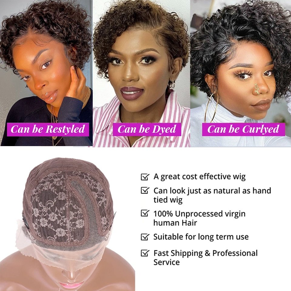 180% Density Short Bob Curly Pre Plucked 13x4 Lace Front Wigs Human Hair Bob Wig Human Hair 13x4 Frontal Lace Pixie Cut Wig