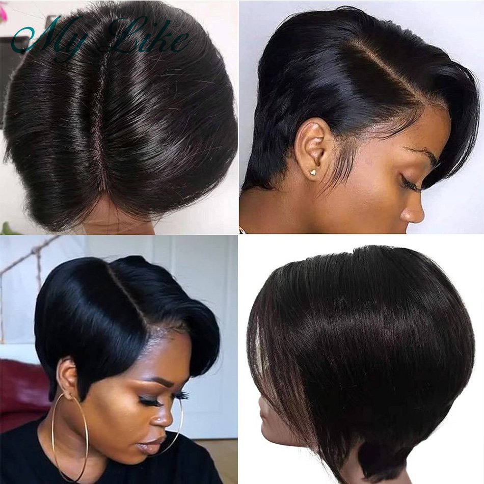 Short Pixie Cut Lace Human Hair Pre Plucked Side Part Bob Wig Peruvian Straight Human Hair Wigs for Women Natural Pixie Wig