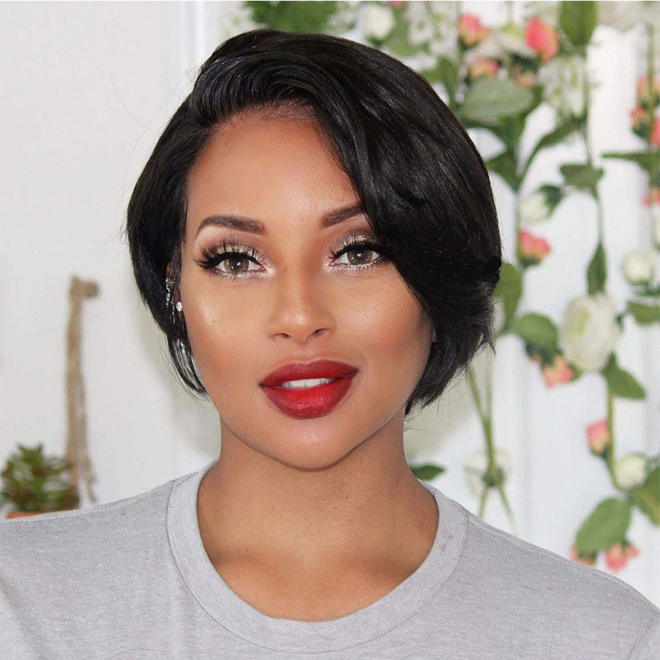 Short Pixie Cut Lace Human Hair Pre Plucked Side Part Bob Wig Peruvian Straight Human Hair Wigs for Women Natural Pixie Wig