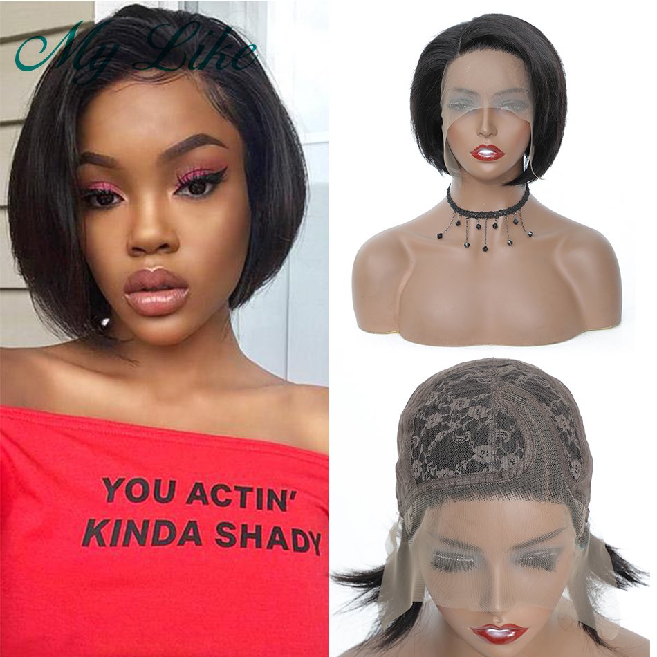 Short Pixie Cut Lace Human Hair Pre Plucked Side Part Bob Wig Peruvian Straight Human Hair Wigs for Women Natural Pixie Wig