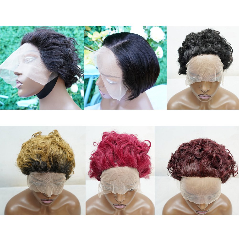 Short Pixie Cut Lace Human Hair Pre Plucked Side Part Bob Wig Peruvian Straight Human Hair Wigs for Women Natural Pixie Wig