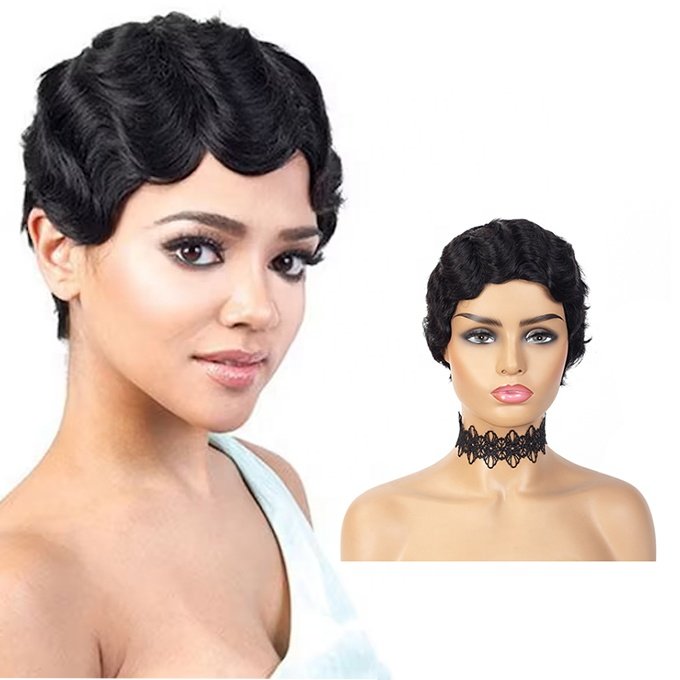 Ali Queen Finger wave Pixie Cut Wig, Short pixie cut human hair wig