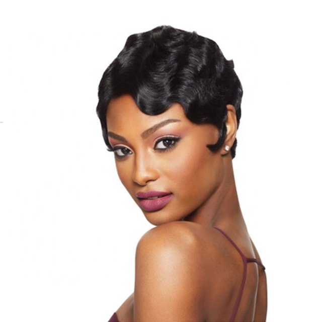 Ali Queen Finger wave Pixie Cut Wig, Short pixie cut human hair wig