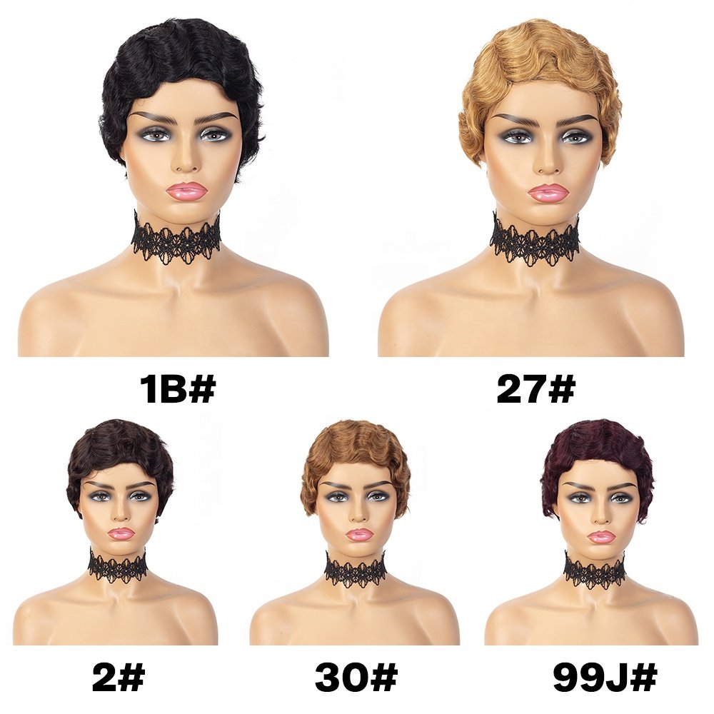 Ali Queen Finger wave Pixie Cut Wig, Short pixie cut human hair wig