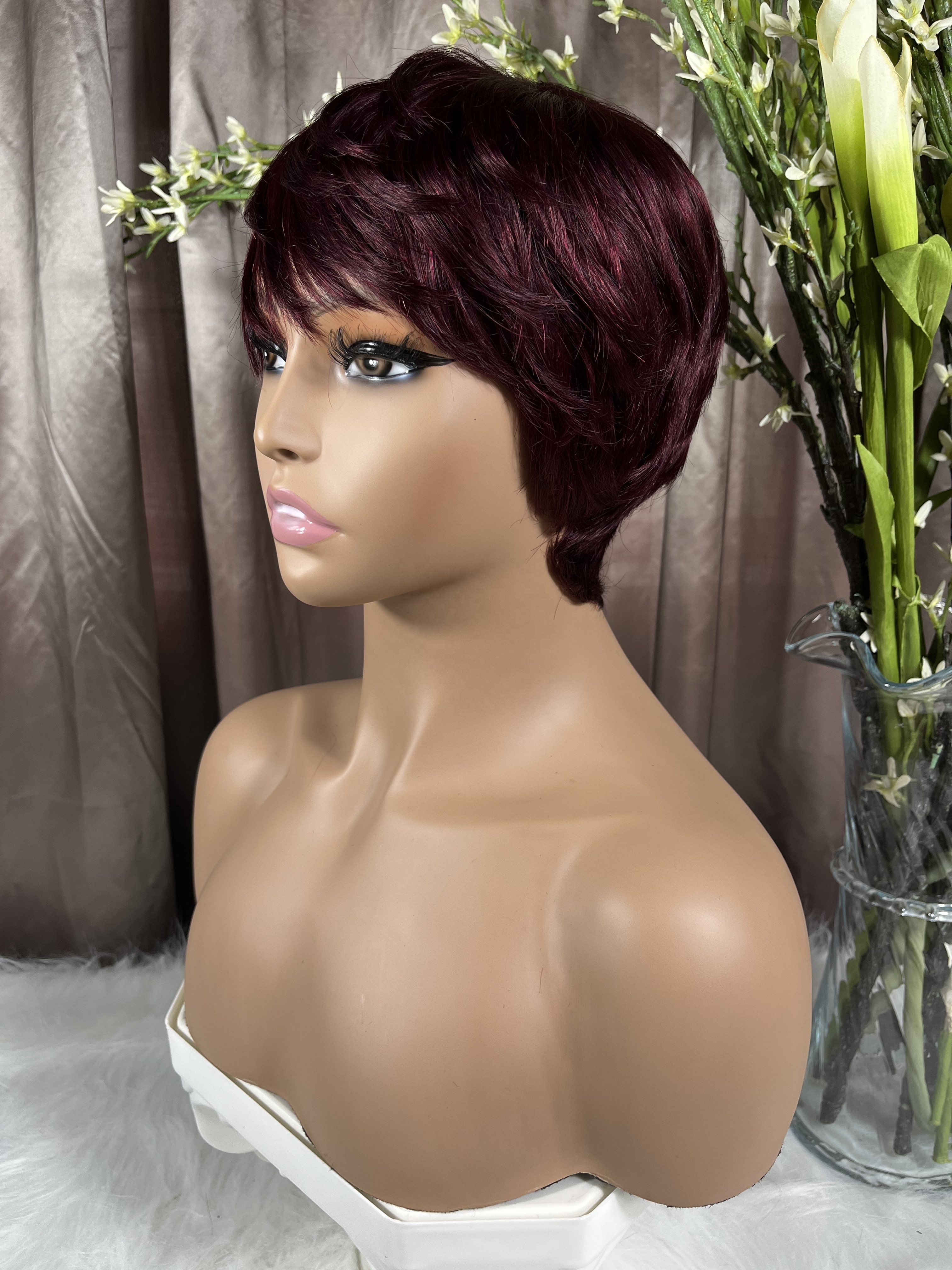 New Pixie Cut Human Hair Wig Short Indian Virgin Hair 99J Bob Glueless Wig 100% Brazilian Human Hair Wigs for Black Woman