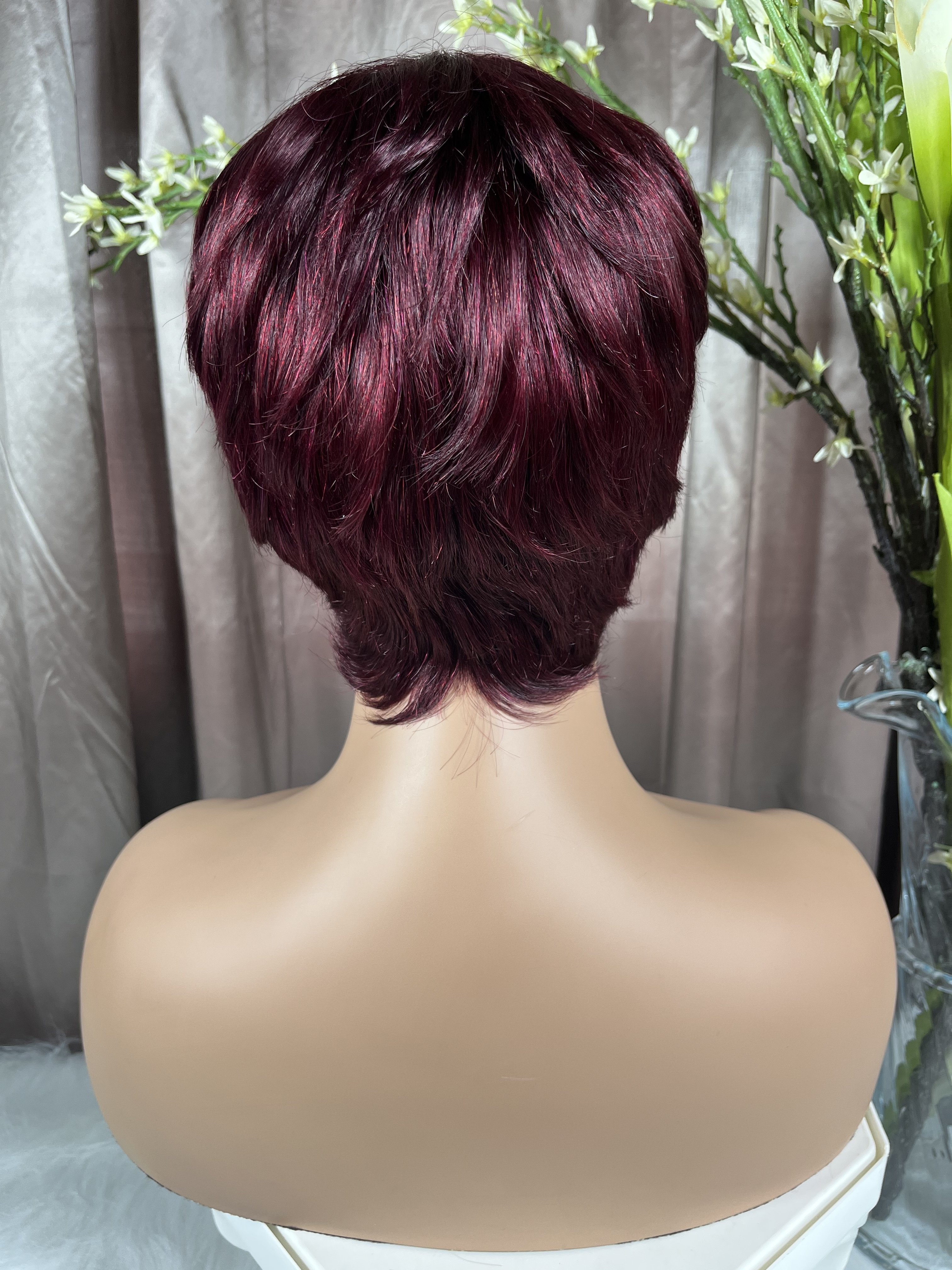 New Pixie Cut Human Hair Wig Short Indian Virgin Hair 99J Bob Glueless Wig 100% Brazilian Human Hair Wigs for Black Woman