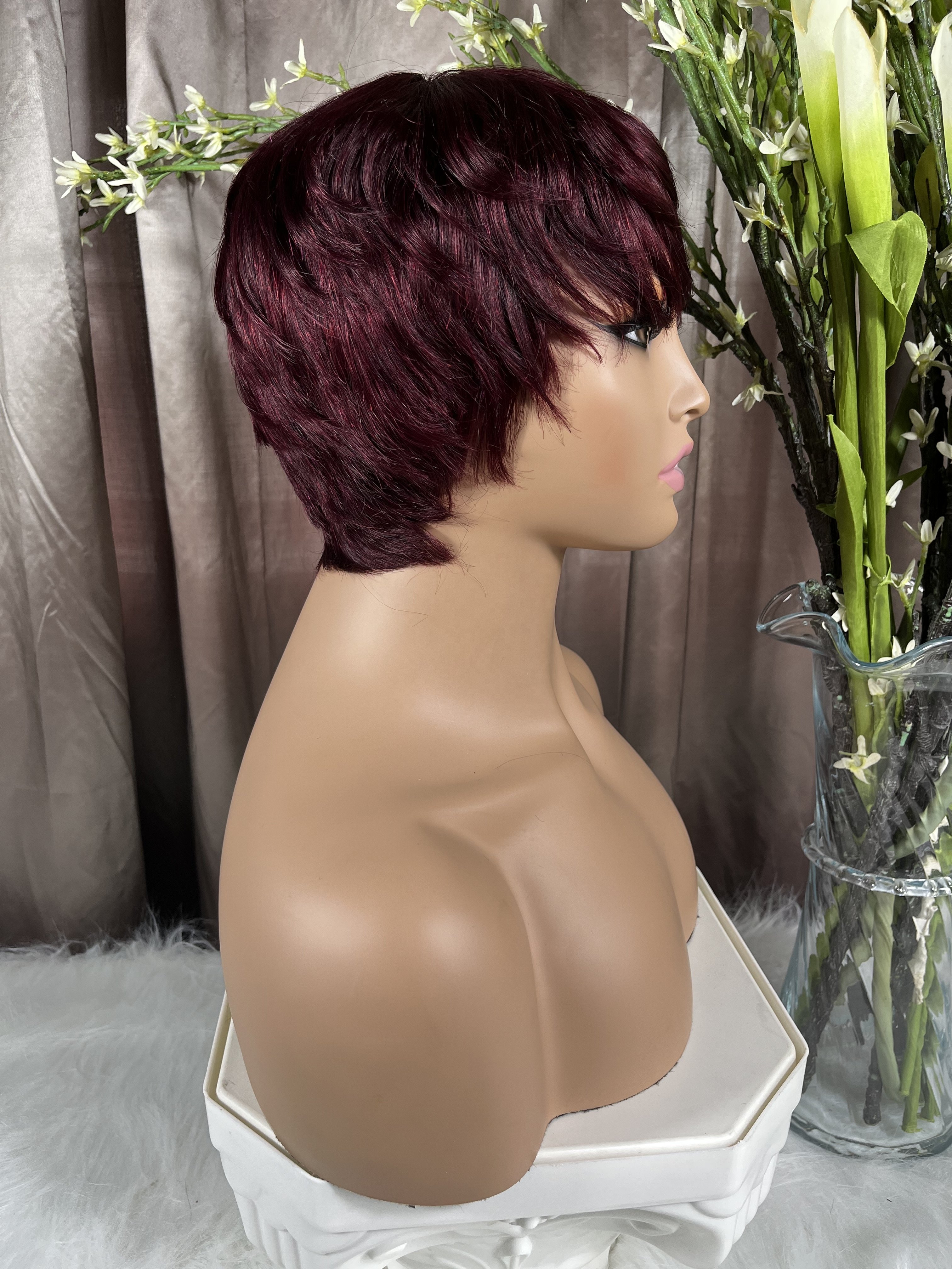 New Pixie Cut Human Hair Wig Short Indian Virgin Hair 99J Bob Glueless Wig 100% Brazilian Human Hair Wigs for Black Woman