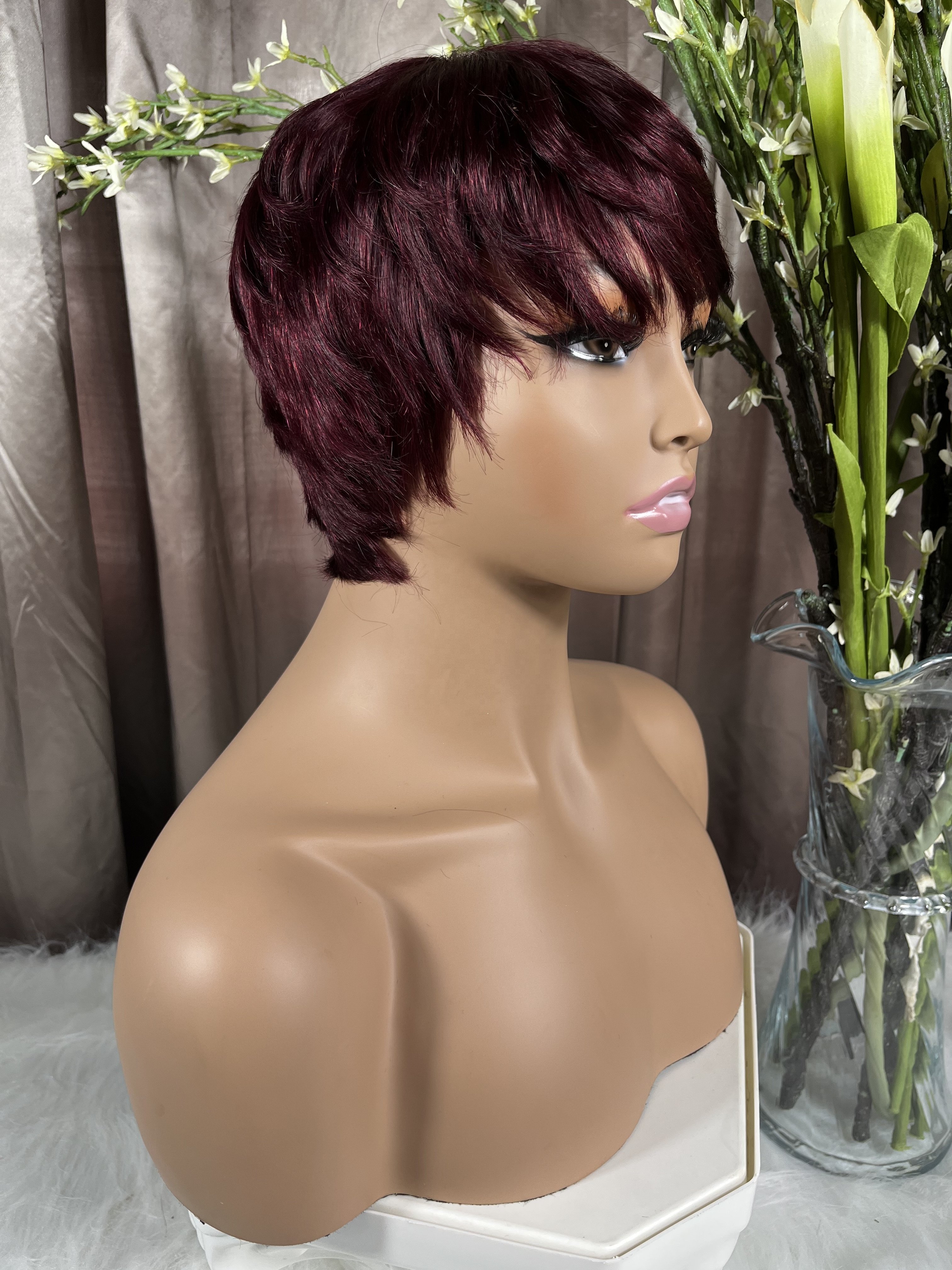 New Pixie Cut Human Hair Wig Short Indian Virgin Hair 99J Bob Glueless Wig 100% Brazilian Human Hair Wigs for Black Woman