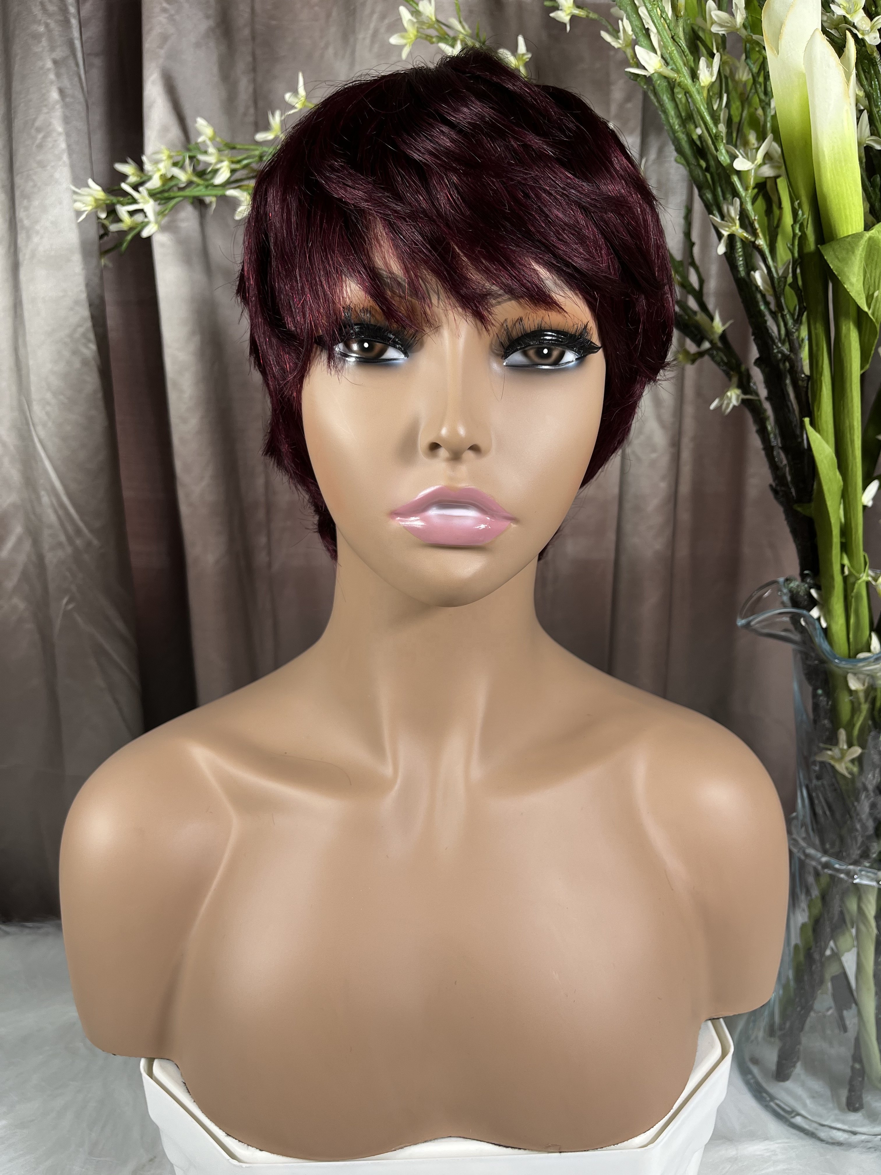 New Pixie Cut Human Hair Wig Short Indian Virgin Hair 99J Bob Glueless Wig 100% Brazilian Human Hair Wigs for Black Woman