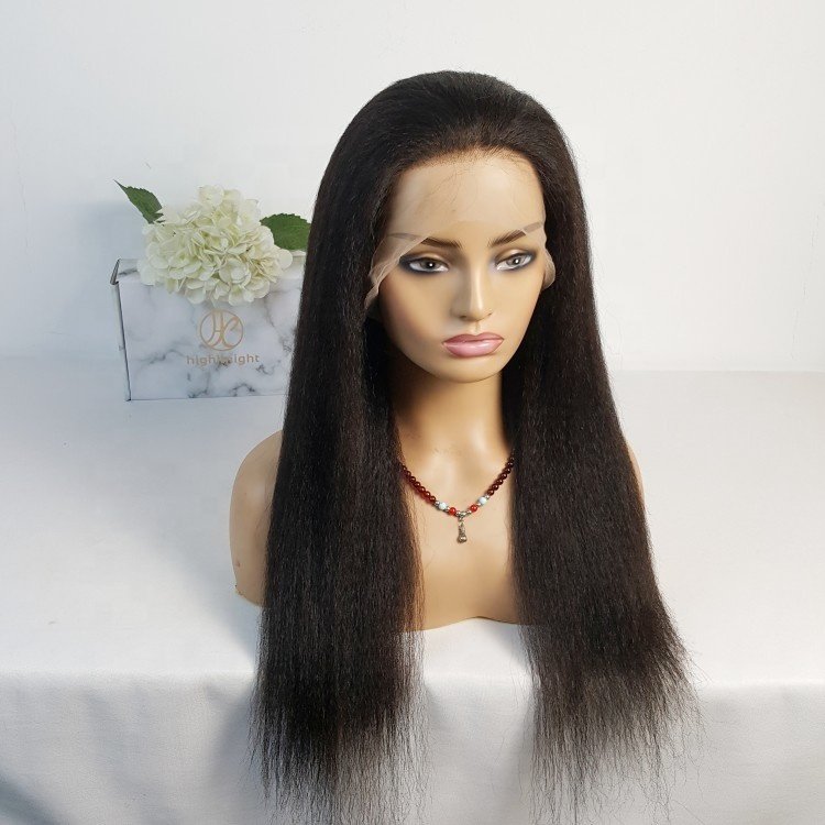 Highknight 100% Brazilian Virgin Human Hair Yaki Straight 13*4 Lace Front Wigs For Black Women