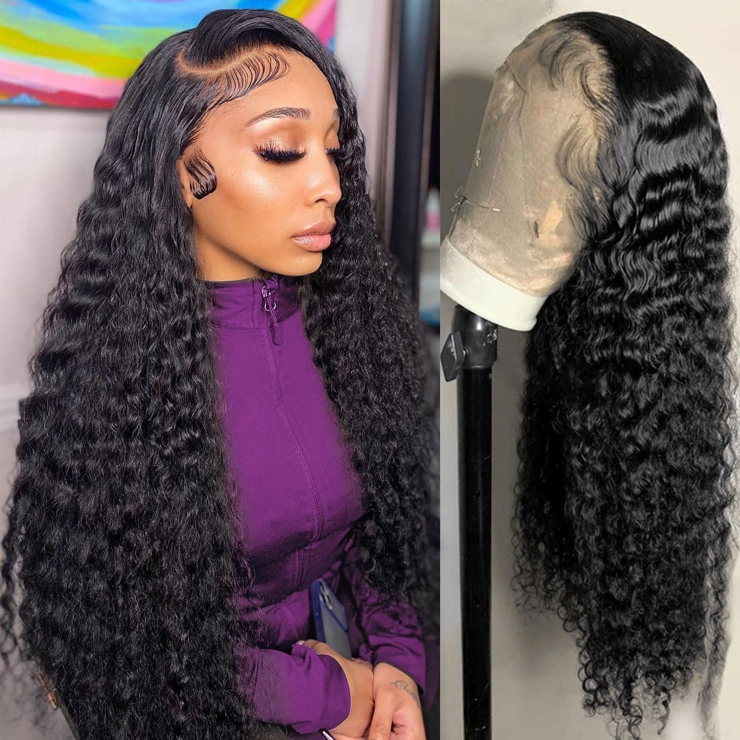 HD Lace Frontal Wig Human Hair Lace Front Brazilian Virgin Hair Deep Water Kinky Curly Vendor Full Lace 1 Piece Long Transparent