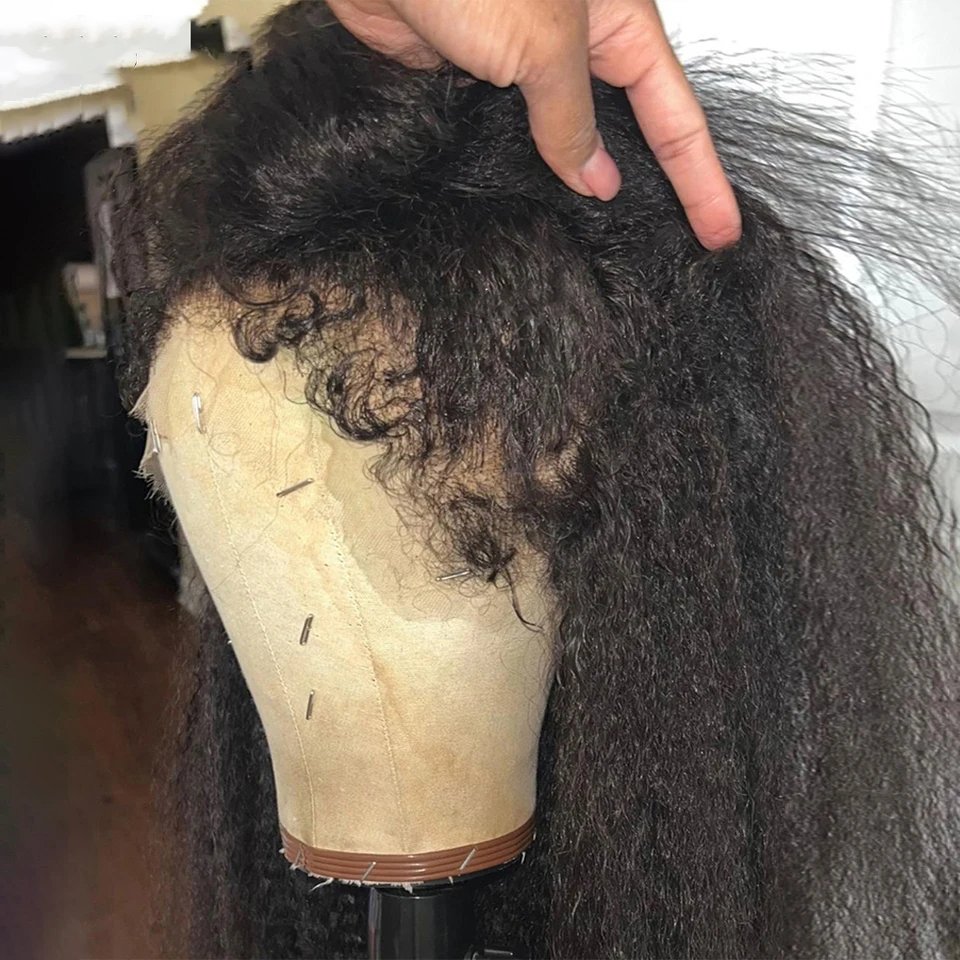 New 4C Textured Hairline Wigs Curly Baby Hair Natural Edges Skin Melt HD Lace Frontal Wigs Kinky Yaki Straight Human Hair Wigs